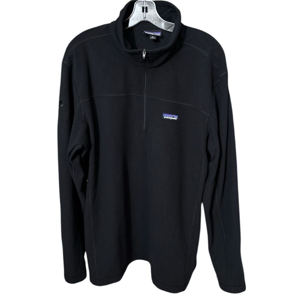 Patagonia Mens Sweater XL Black Micro D 1/4 Zip Pullover Fleece Outdoors Logo